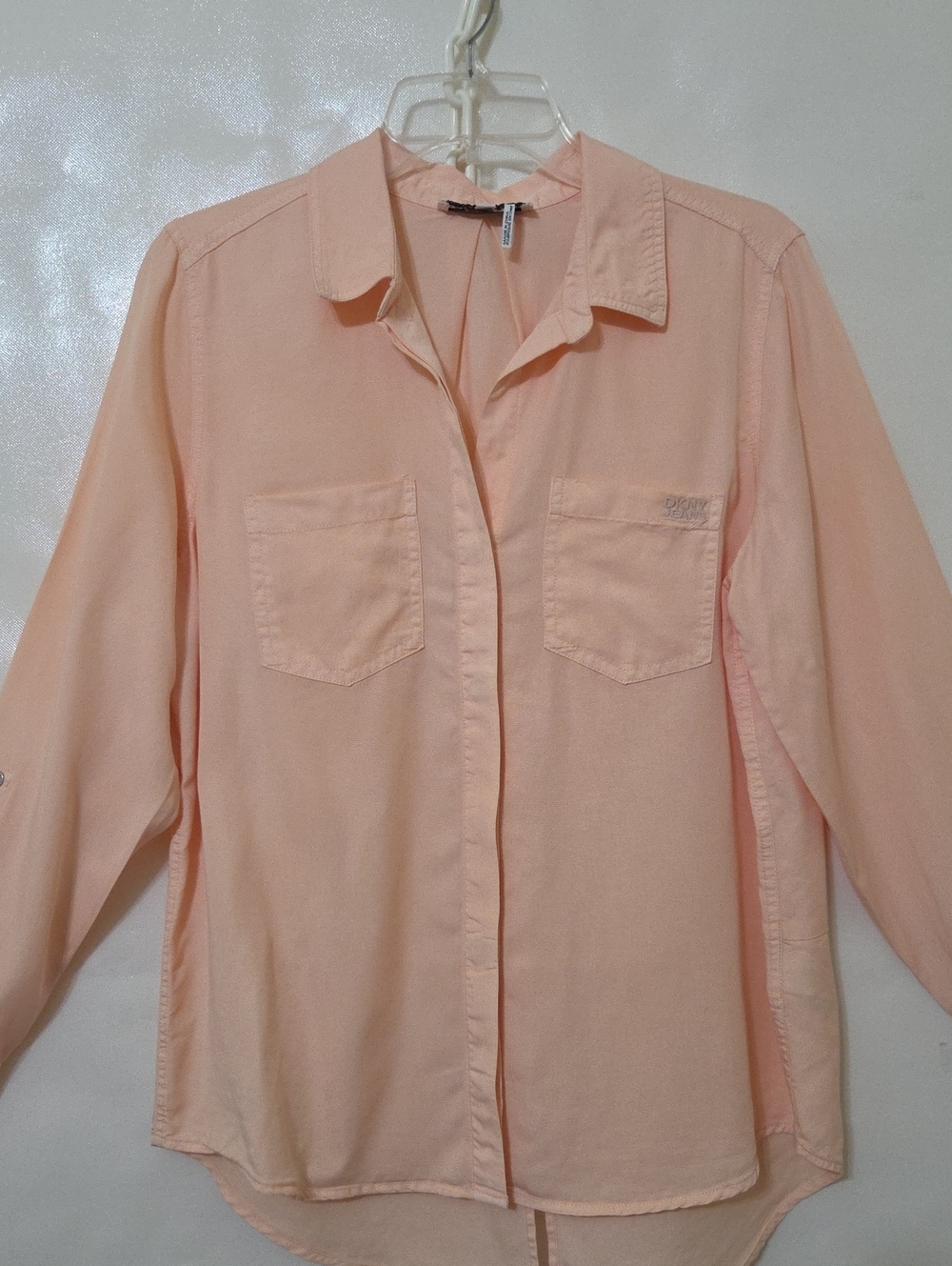 DKNY Jeans Women's Peach Button-Front Roll Tab Sleeve Blouse - Size Medium